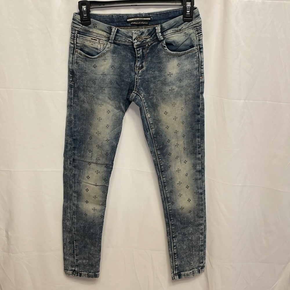 Deal Jeans Acid Wash Low Rise Skinny Jeans Size M 26 Floral Print Moto Style